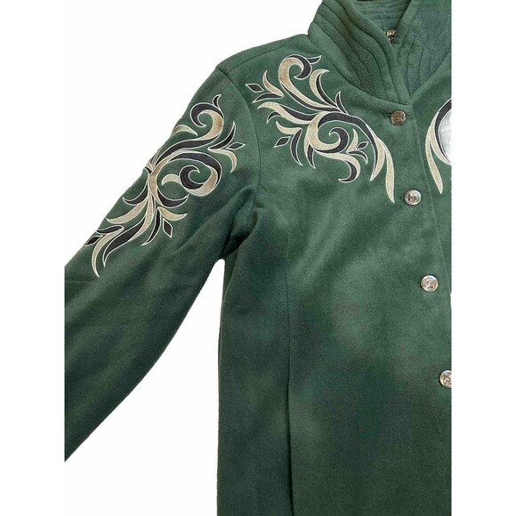 Bob Mackie Wearable Art Size Small Green Embroidered Fleece Jacket - Picture 4 of 10